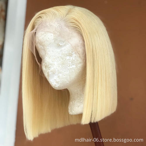High Quality Human Virgin Hair Colorful Bob 13x4 HD Transparent Lace Front Wig Brazilian 613 Blonde Short Human Hair Bob Wig